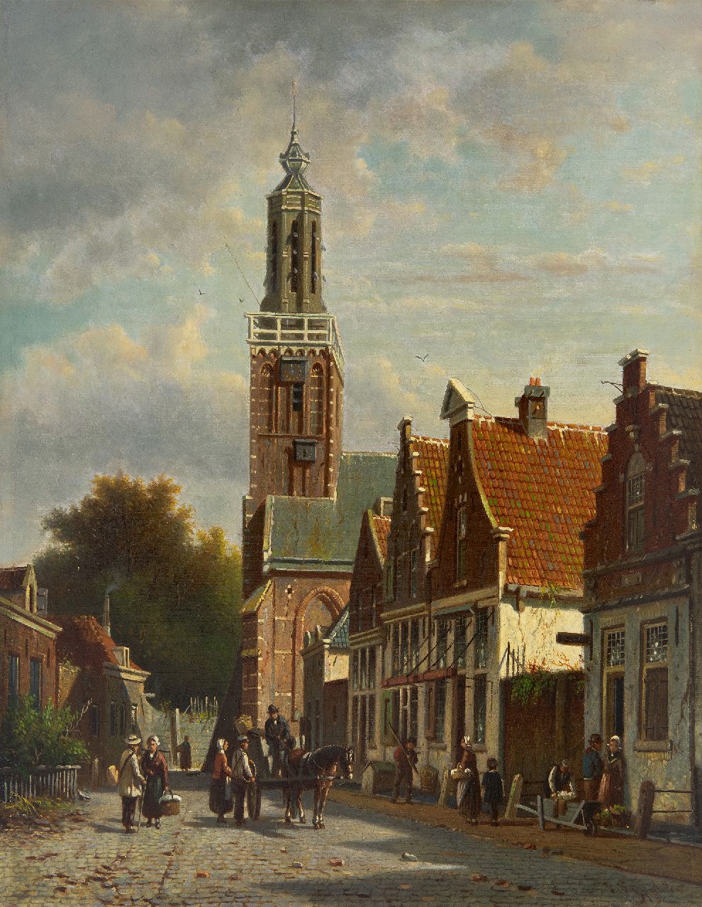 Spohler J.F.  | Johannes Franciscus Spohler | Schilderijen te koop aangeboden | Stadsgezicht met de toren van de Onze-Lieve-Vrouwekerk te Edam, olieverf op doek 45,3 x 35,4 cm, gesigneerd rechtsonder