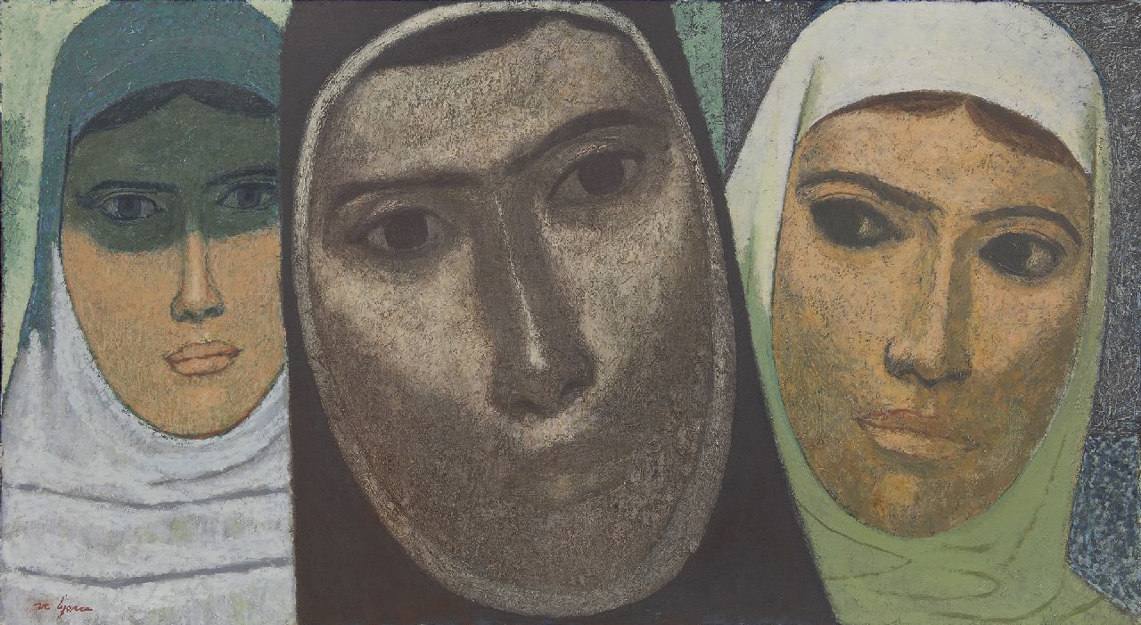 Nuri Iyem | Portret van drie vrouwen, olieverf op doek, 53,5 x 99,0 cm, gesigneerd l.o.