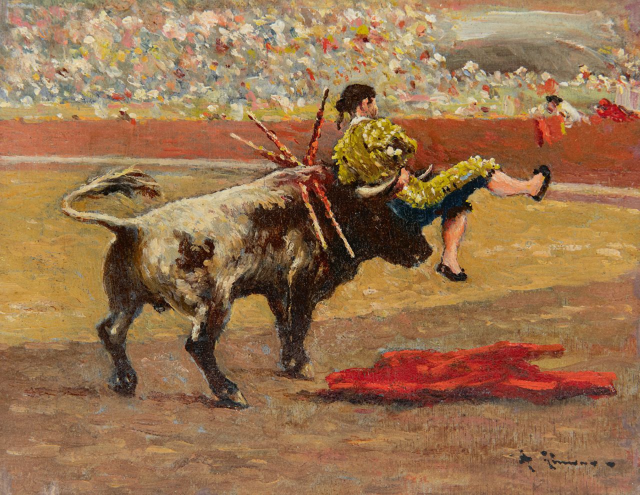 Gimeno A.  | Andrés Gimeno | Schilderijen te koop aangeboden | Het Stierengevecht, olieverf op paneel 14,2 x 18,1 cm, gesigneerd rechtsonder