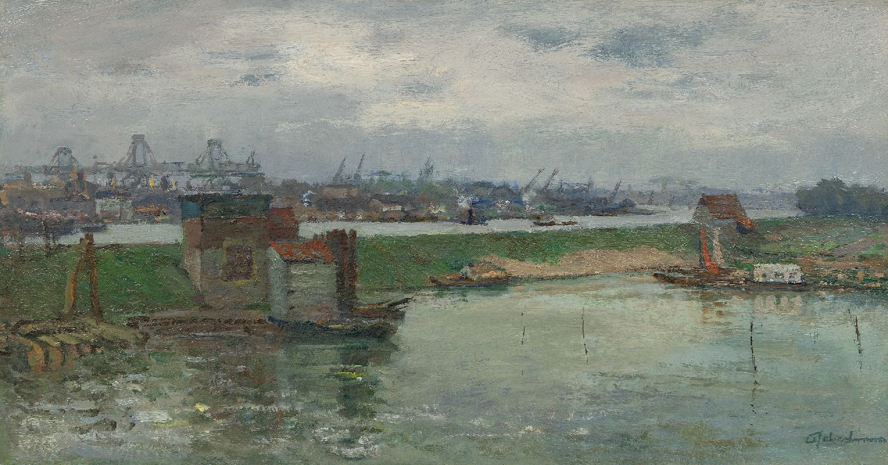 Schulman D.  | David Schulman | Schilderijen te koop aangeboden | Gezicht op het Amsterdam-Rijnkanaal, olieverf op doek 40,5 x 75,0 cm, gesigneerd rechtsonder en te dateren 1960