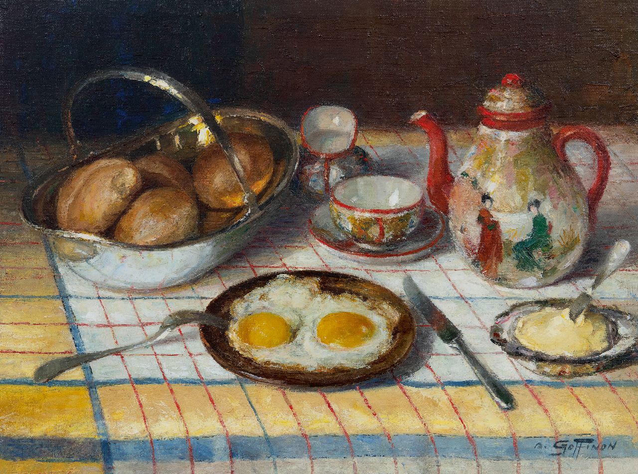 Goffinon A.  | Aristide Goffinon, Ontbijtstilleven, olieverf op doek 45,3 x 60,3 cm, gesigneerd rechtsonder