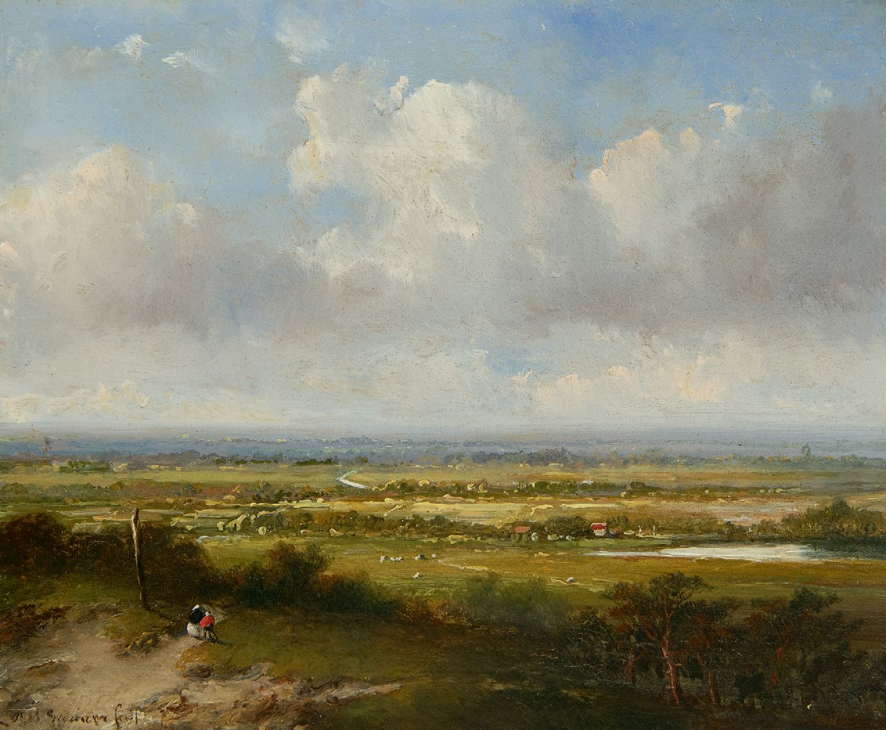 Brouwer P.M.  | Petrus Marius Brouwer, Panoramisch zomerlandschap, olieverf op paneel 13,7 x 16,5 cm, gesigneerd linksonder