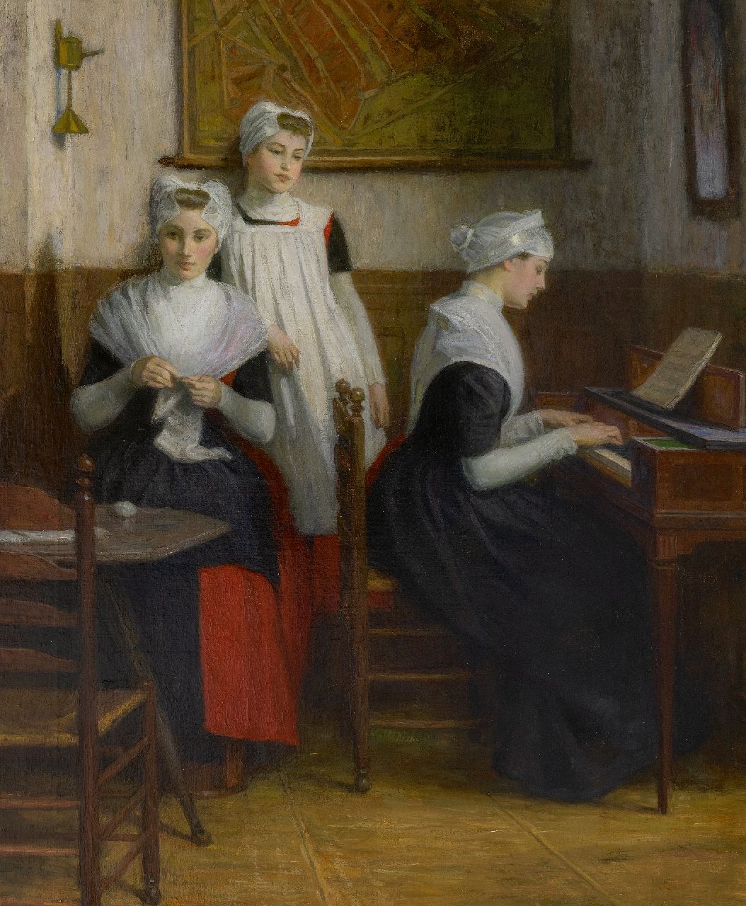 Waay N. van der | Nicolaas van der Waay, Drie Amsterdamse weesmeisjes, olieverf op doek 71,5 x 60,3 cm, gesigneerd rechts van het midden