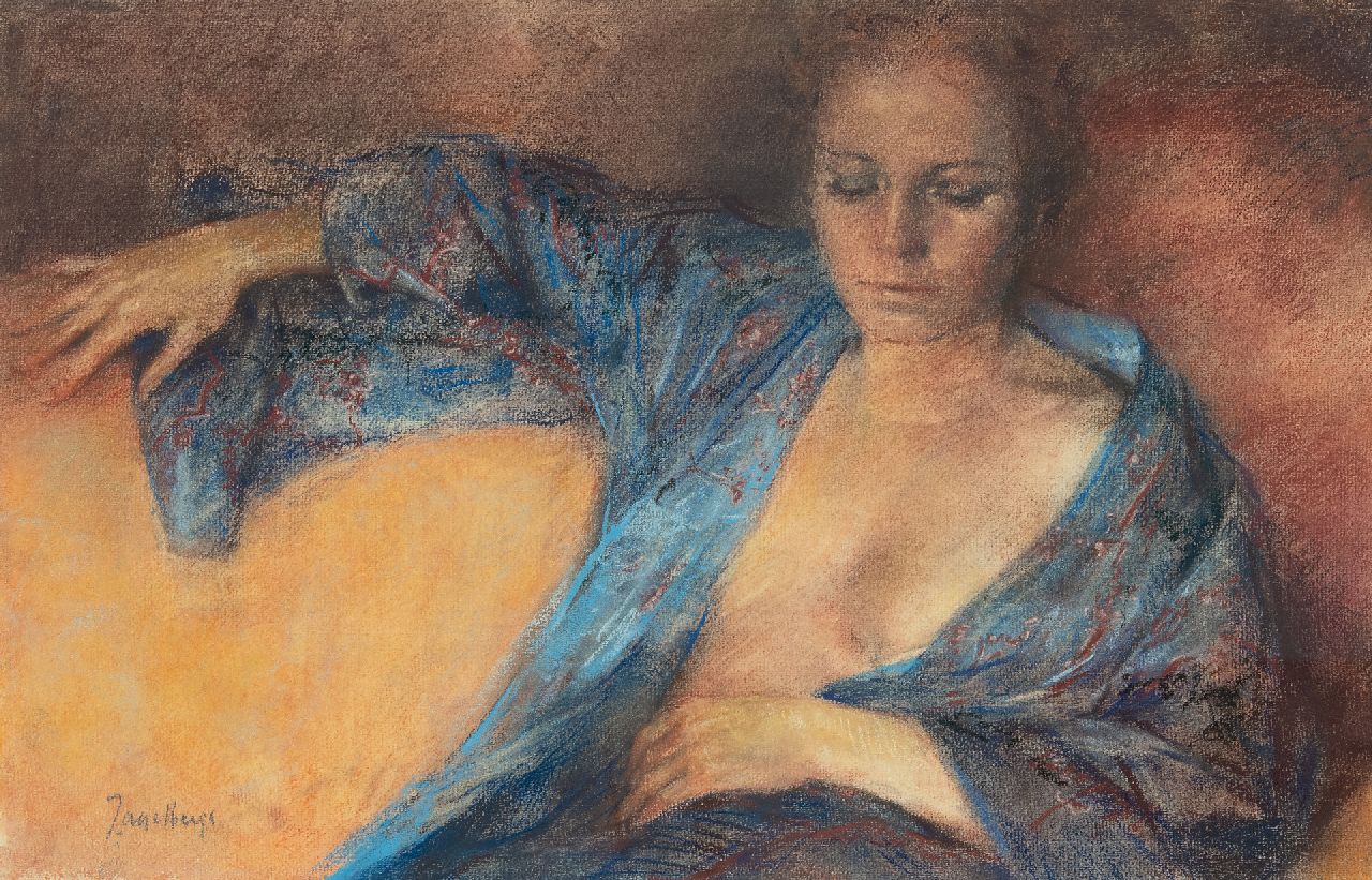 Jan Asselbergs | Vrouw in négligé, pastel op papier, 31,0 x 48,1 cm, gesigneerd l.o.