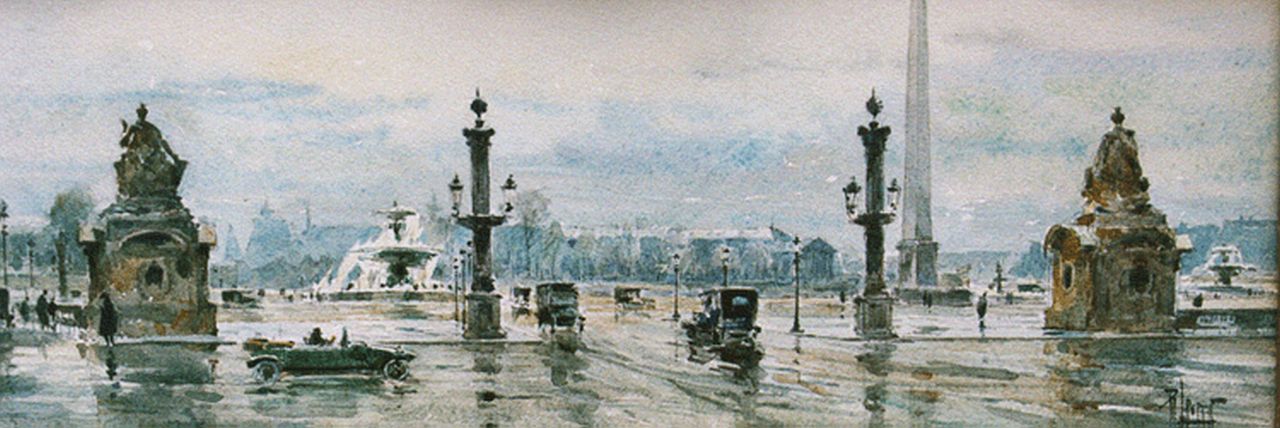 Leverd R.  | René Leverd, Place de la Concorde, gemengde techniek op papier 14,0 x 37,5 cm, gesigneerd rechtsonder
