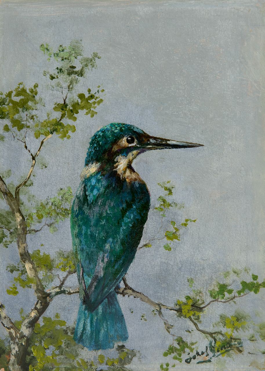 Jozef Gindra | IJsvogel op een tak, olieverf op paneel, 28,5 x 20,1 cm, gesigneerd r.o.