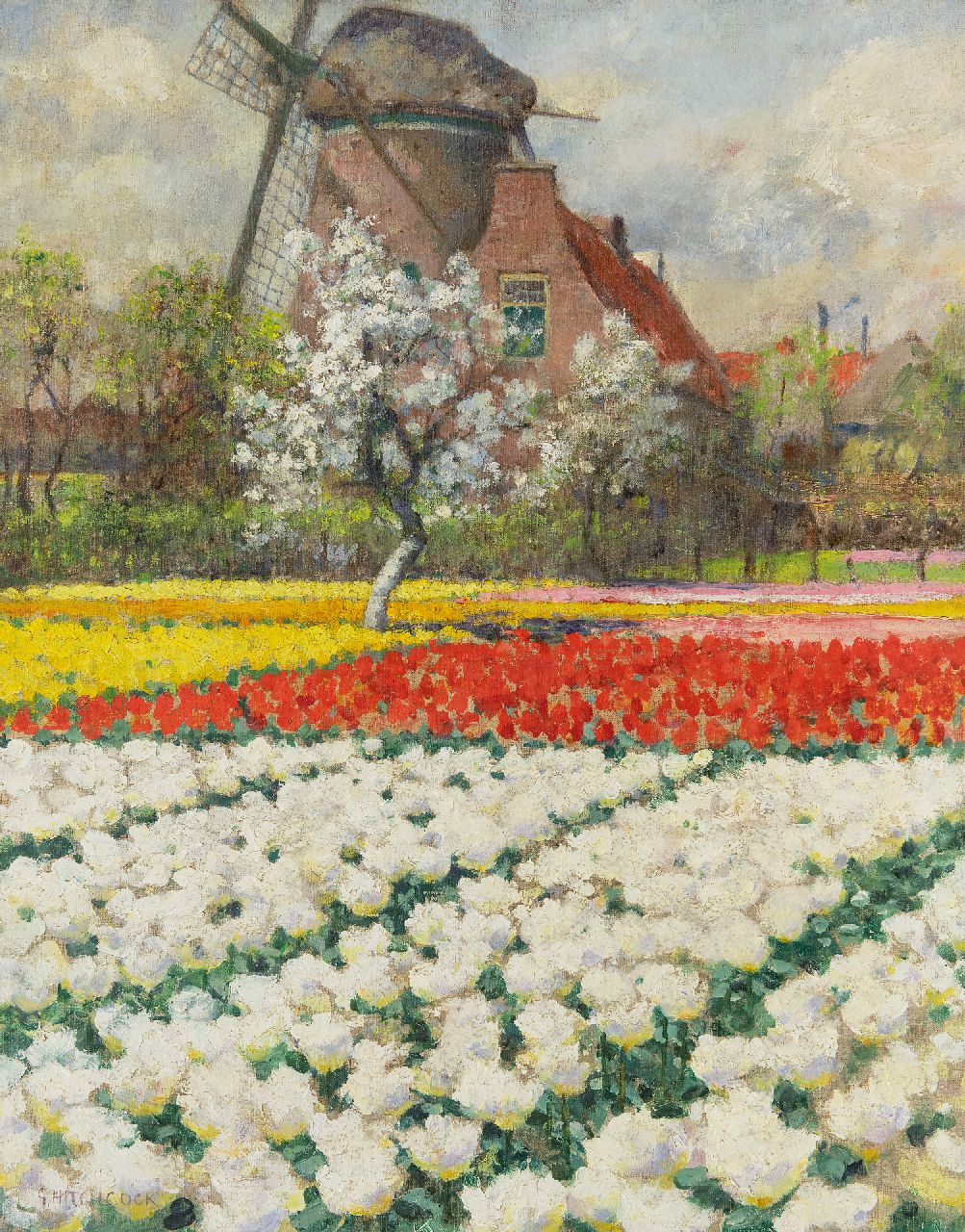 Hitchcock G.  | George Hitchcock | Schilderijen te koop aangeboden | Double White Tulips, Egmond aan de Hoef, olieverf op doek 55,7 x 43,8 cm, gesigneerd linksonder