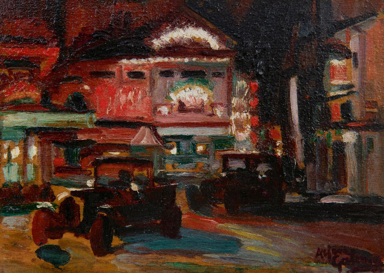 Galema A.  | Arjen Galema | Schilderijen te koop aangeboden | Place Pigalle in Parijs bij avond, olieverf op paneel 15,8 x 22,0 cm, gesigneerd rechtsonder en te dateren ca. 1918-1925