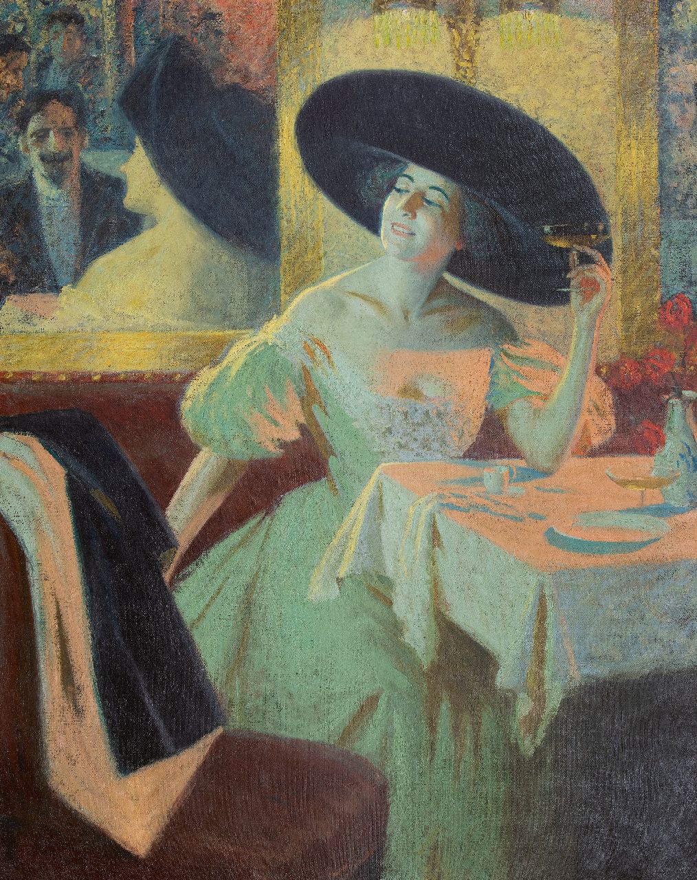 Wellington J. Reynolds | Au Café Parisienne, olieverf op doek, 142,5 x 112,5 cm, gesigneerd verso