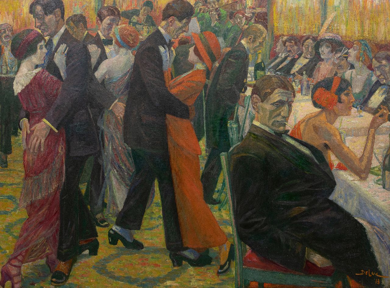 John Henri Deluc | Café dansant, olieverf op doek op paneel, 119,4 x 158,8 cm, gesigneerd r.o. en gedateerd '13