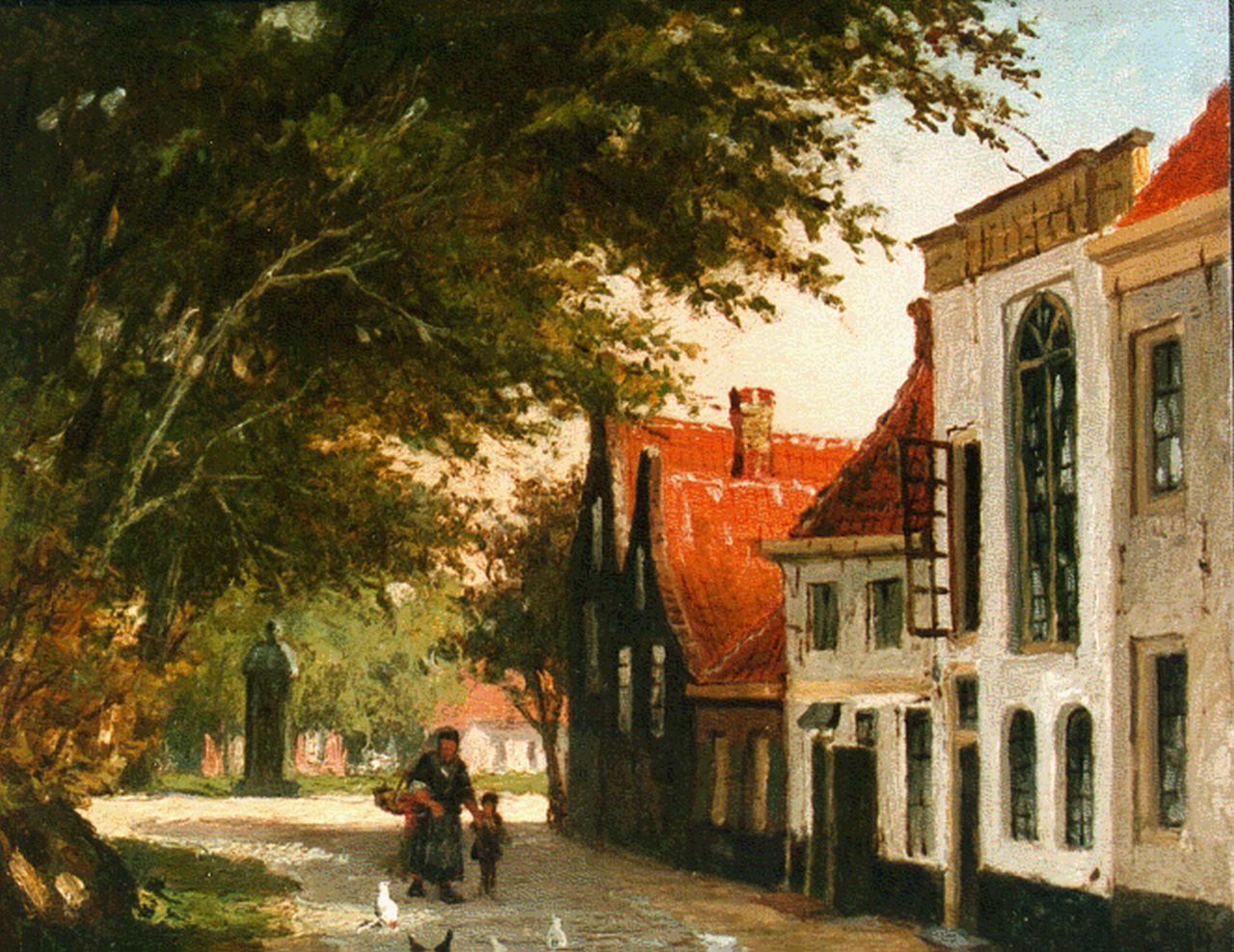 Mittertreiner J.J.  | Johannes Jacobus Mittertreiner, Dorpsstraatje met vrouw en kind, olieverf op paneel 14,5 x 18,2 cm, gesigneerd rechtsonder