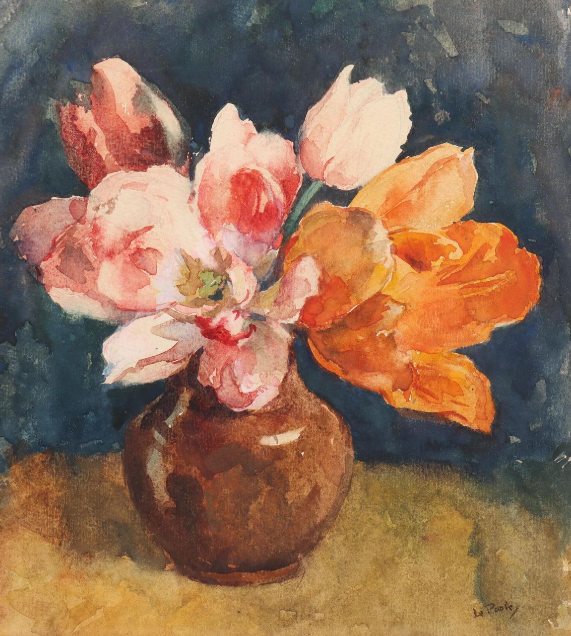 Sam le Poole | Tulpen, aquarel op papier, 28,8 x 26,2 cm, gesigneerd r.o.