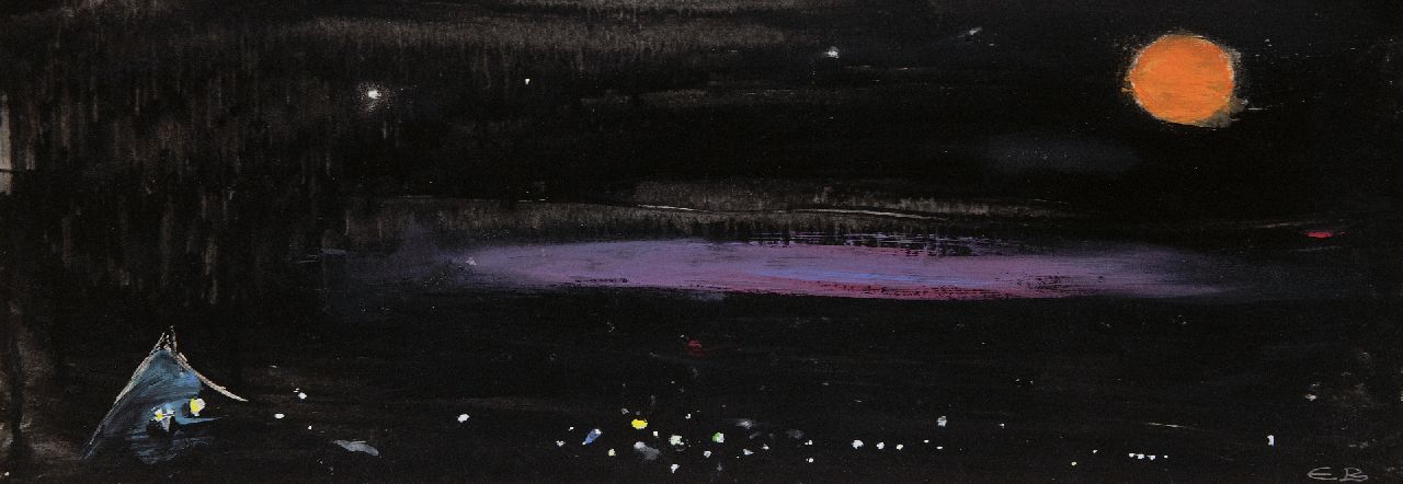 Brands E.A.M.  | Eugenius Antonius Maria 'Eugène' Brands | Aquarellen en tekeningen te koop aangeboden | Japonais II: Rijzende maan, gouache op papier 17,5 x 48,0 cm, gesigneerd rechtsonder met initialen en gedateerd '89
