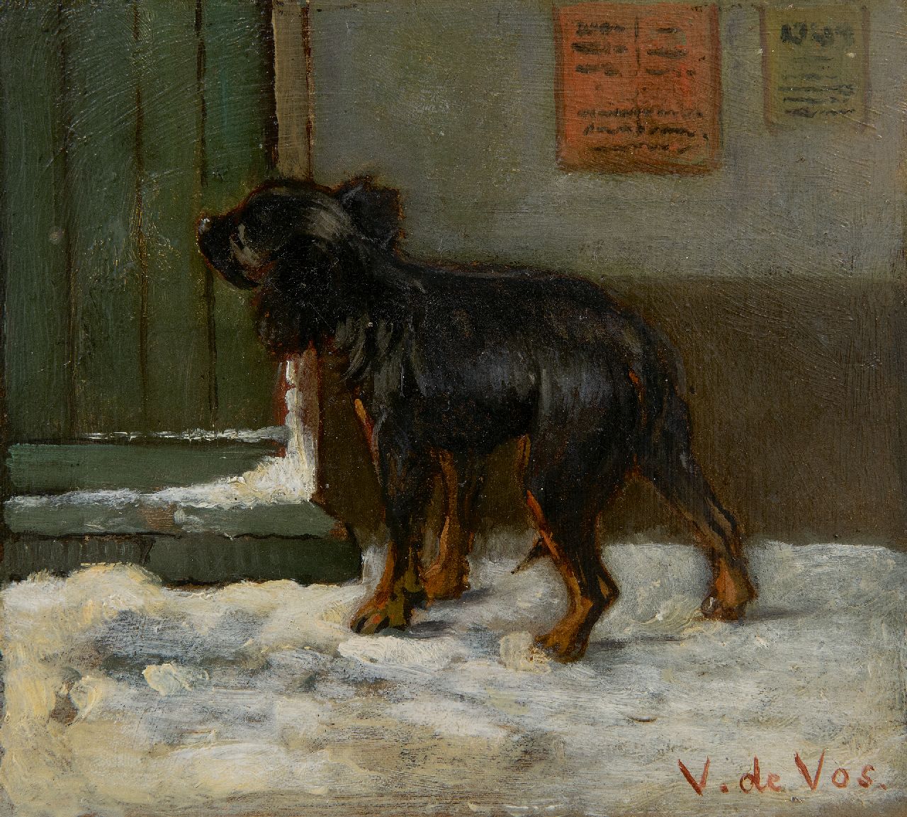 Vos V. de | Vincent de Vos | Schilderijen te koop aangeboden | Op de bestemming aangekomen, olieverf op doek 15,6 x 17,1 cm, gesigneerd rechtsonder