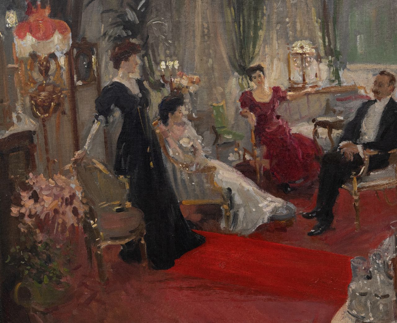 Duitse School, begin 20e eeuw   | Duitse School, begin 20e eeuw | Schilderijen te koop aangeboden | In de foyer, olieverf op doek 60,0 x 71,9 cm, gesigneerd verso (vaag)