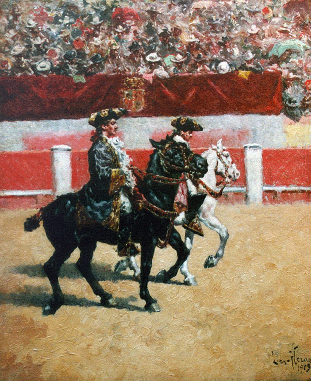 Heras G. de las | de las Heras, De 'Alguaciles' bij een stierengevecht, olieverf op doek 45,8 x 38,0 cm, gesigneerd rechtsonder en gedateerd 1903