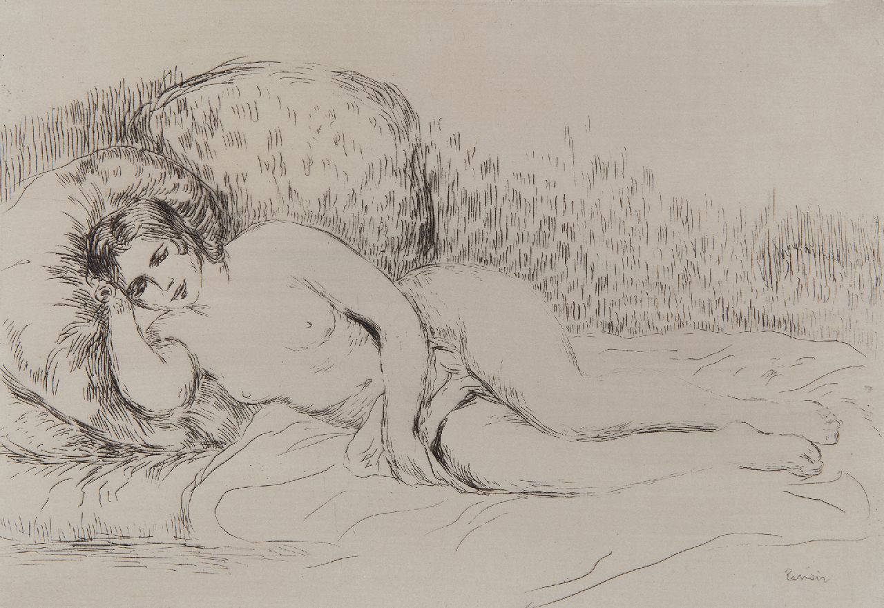 Renoir P.A.  | Pierre 'Auguste' Renoir, Femme nue couchée, ets 13,4 x 19,4 cm, gesigneerd rechtsonder (in de plaat) en te dateren 1906