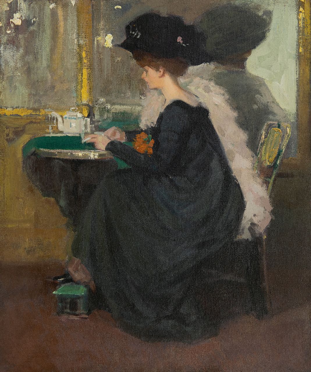 Nissl R.  | Rudolf Nissl | Schilderijen te koop aangeboden | Dame in het café, olieverf op doek 54,9 x 46,2 cm