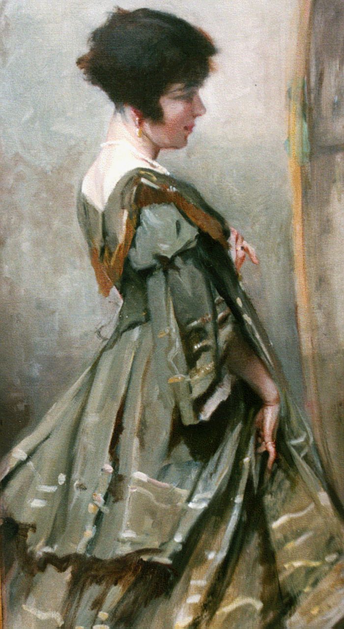 Gouweloos J.L.H.  | 'Jean' Léon Henri Gouweloos, Jonge vrouw voor een spiegel, olieverf op doek 88,4 x 47,7 cm, gesigneerd linksboven