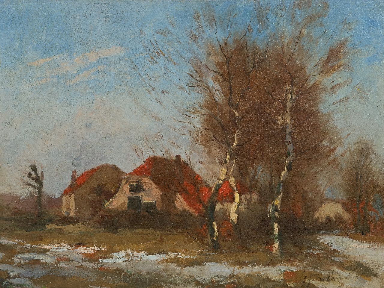 Stegeman G.  | Gerrit 'Gert' Stegeman | Schilderijen te koop aangeboden | Landschap met smeltende sneeuw, olieverf op doek 31,8 x 42,2 cm, gesigneerd rechtsonder