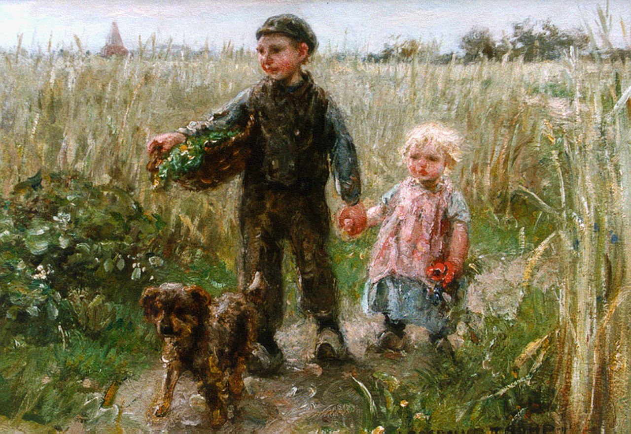 Zoetelief Tromp J.  | Johannes 'Jan' Zoetelief Tromp, Wandeling door het korenveld, olieverf op doek 30,5 x 40,0 cm, gesigneerd rechtsonder