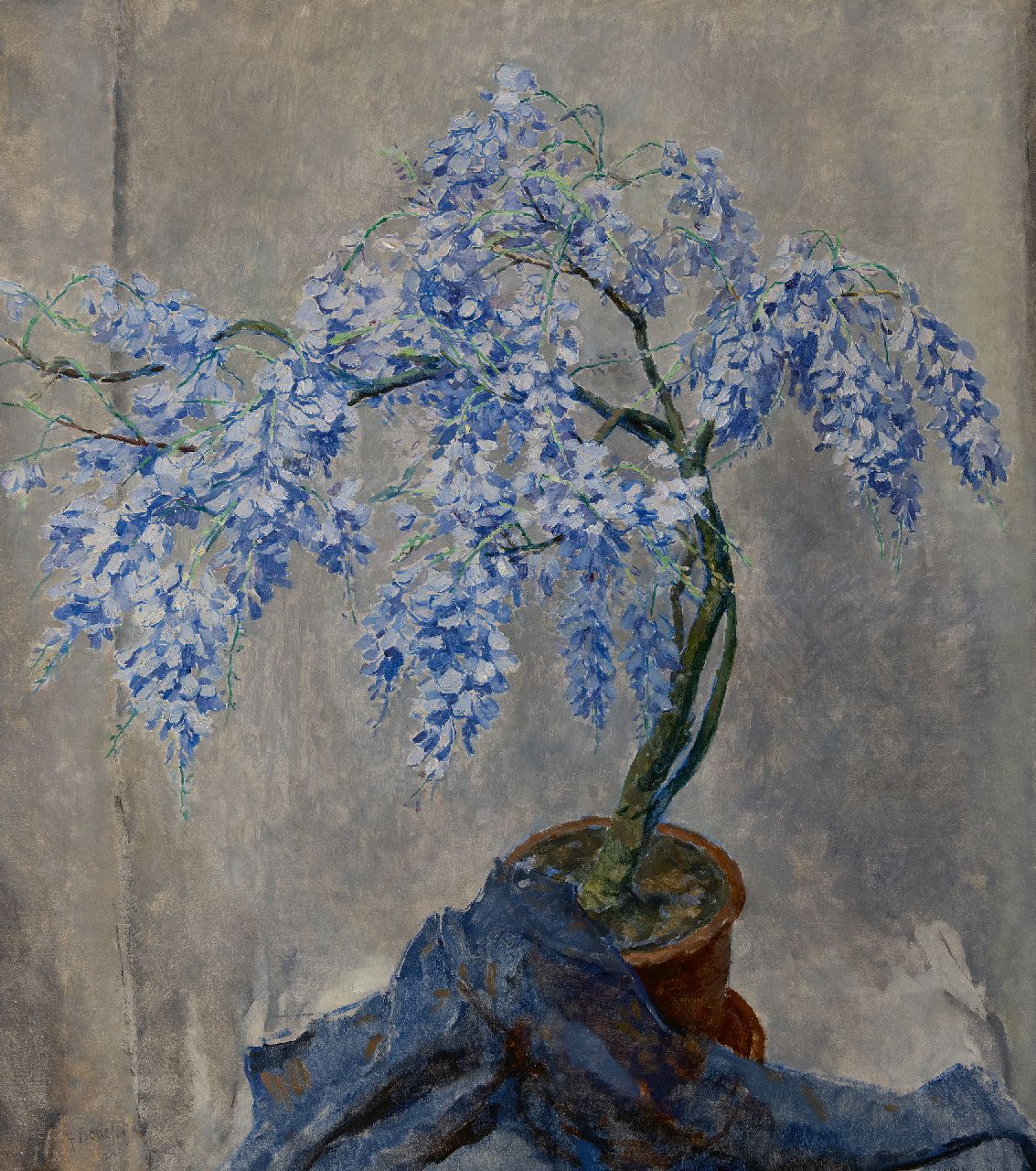 Felicien Bobeldijk | Blauwe regen, olieverf op doek, 100,3 x 90,3 cm, gesigneerd l.o. en verso op etiket