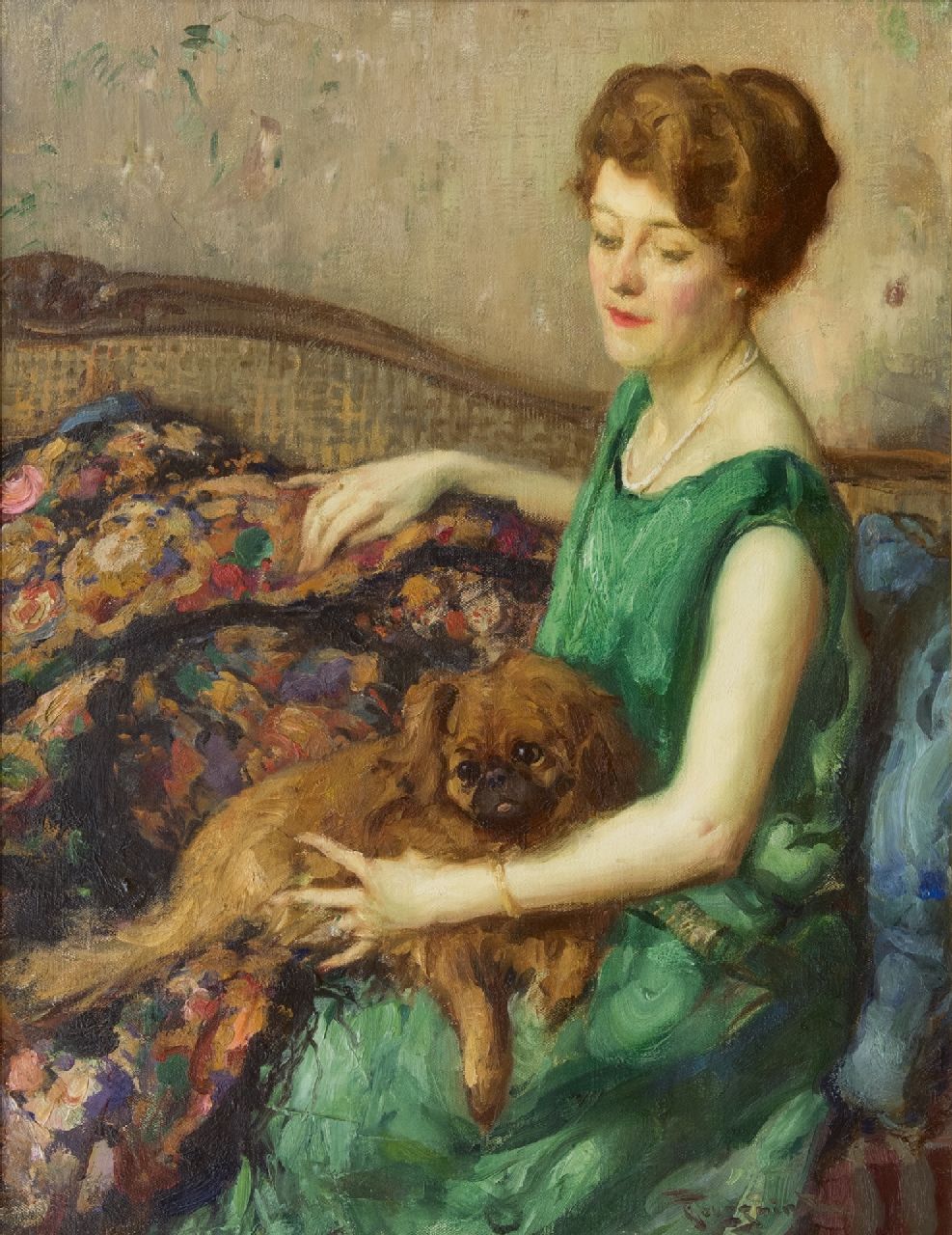 Fernand Toussaint | Vrouw in groene jurk, olieverf op doek, 73,4 x 56,7 cm, gesigneerd r.o.
