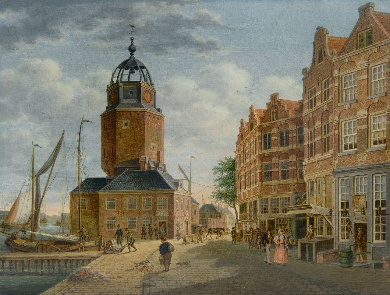 Willem Zijderveld | Stadsgezicht met kade en binnenhaven (pendant van 23143), olieverf op paneel, 25,6 x 33,2 cm, gesigneerd r.o.