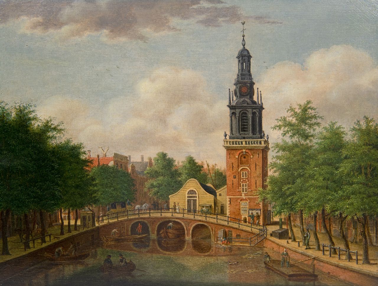 Zijderveld W.  | Willem Zijderveld | Schilderijen te koop aangeboden | Stadsgezicht met een gracht en kerktoren (pendant van 23142), olieverf op paneel 25,6 x 33,4 cm, gesigneerd linksonder (vaag)