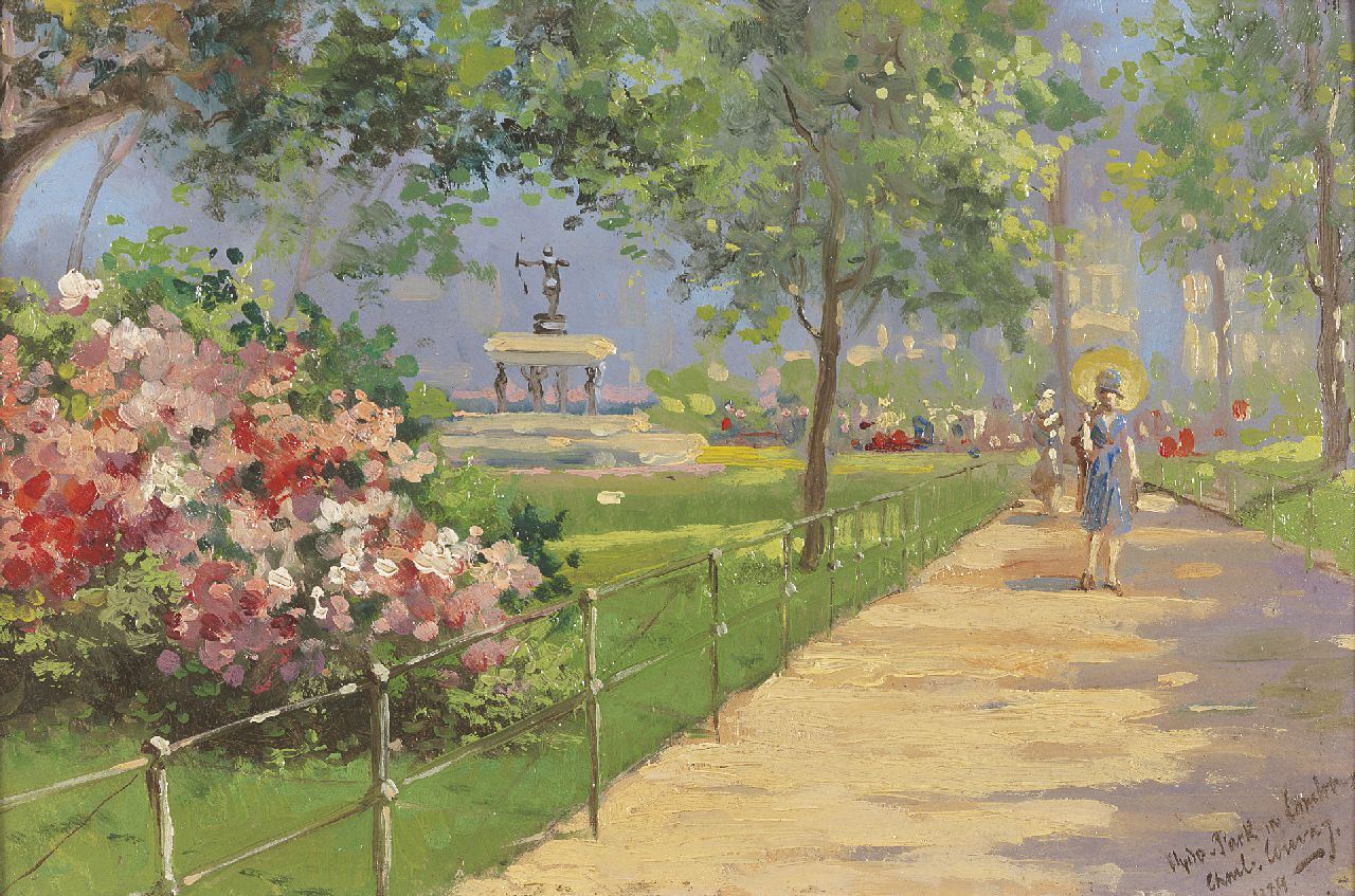 Conway II Ch.  | Charles Conway II, Hyde Park in Londen, olieverf op board 19,6 x 29,5 cm, gesigneerd rechtsonder en gedateerd 1924