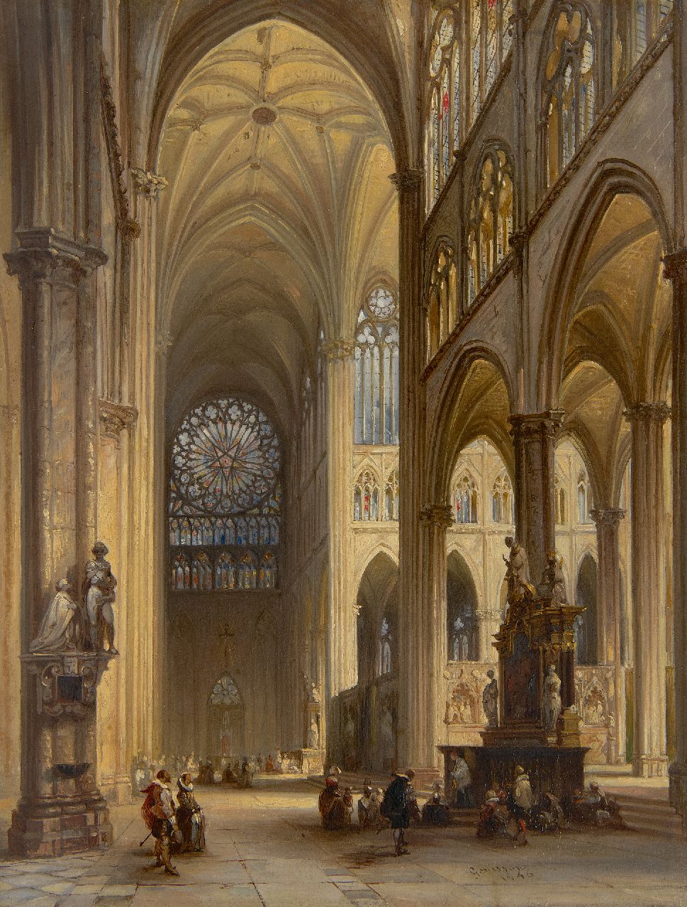 Genisson J.V.  | Jules Victor Genisson | Schilderijen te koop aangeboden | Interieur van de kathedraal van Amiens, olieverf op paneel 31,6 x 24,3 cm, gesigneerd rechtsonder en gedateerd 1846