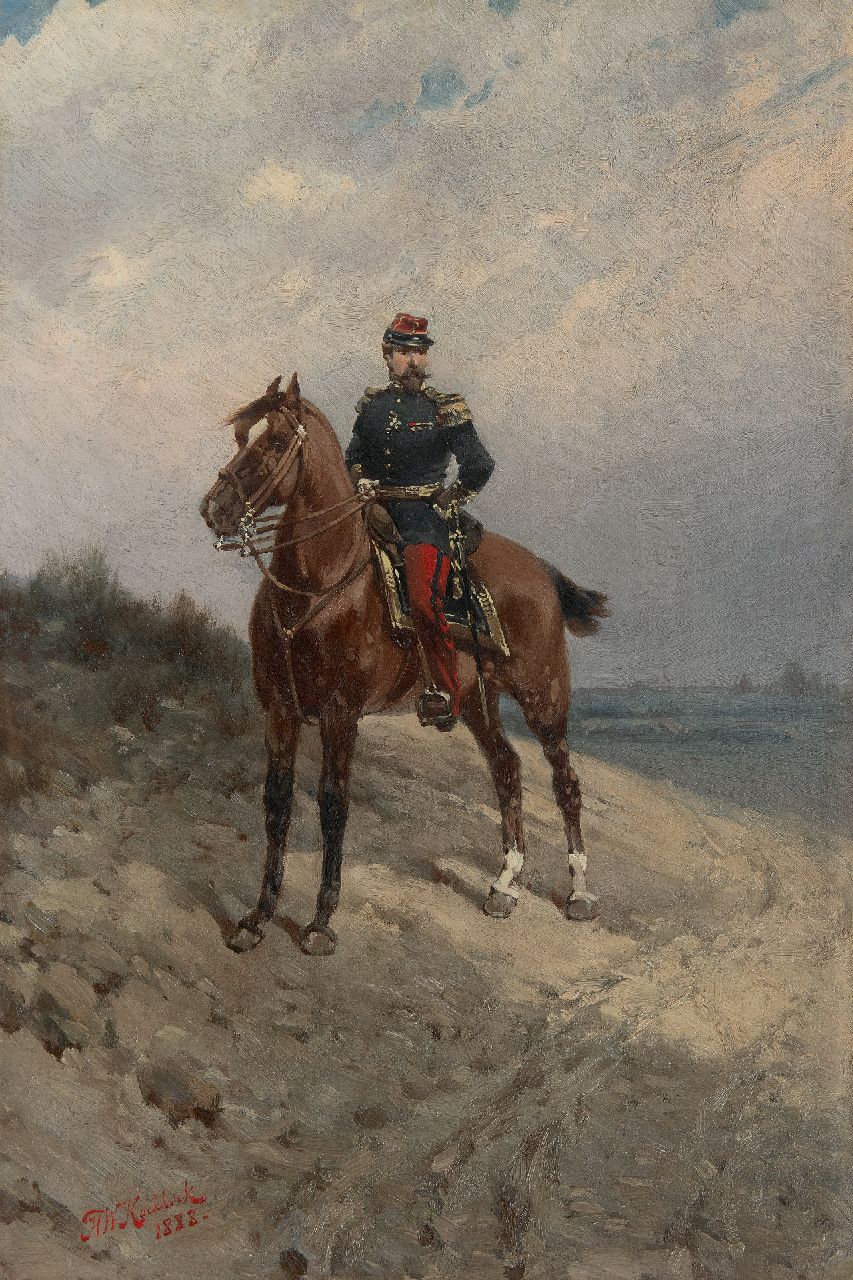 Koekkoek H.W.  | Hermanus Willem Koekkoek | Schilderijen te koop aangeboden | Ruiterportret van een Franse infanterie-officier, olieverf op doek 45,5 x 30,6 cm, gesigneerd linksonder en gedateerd 1888