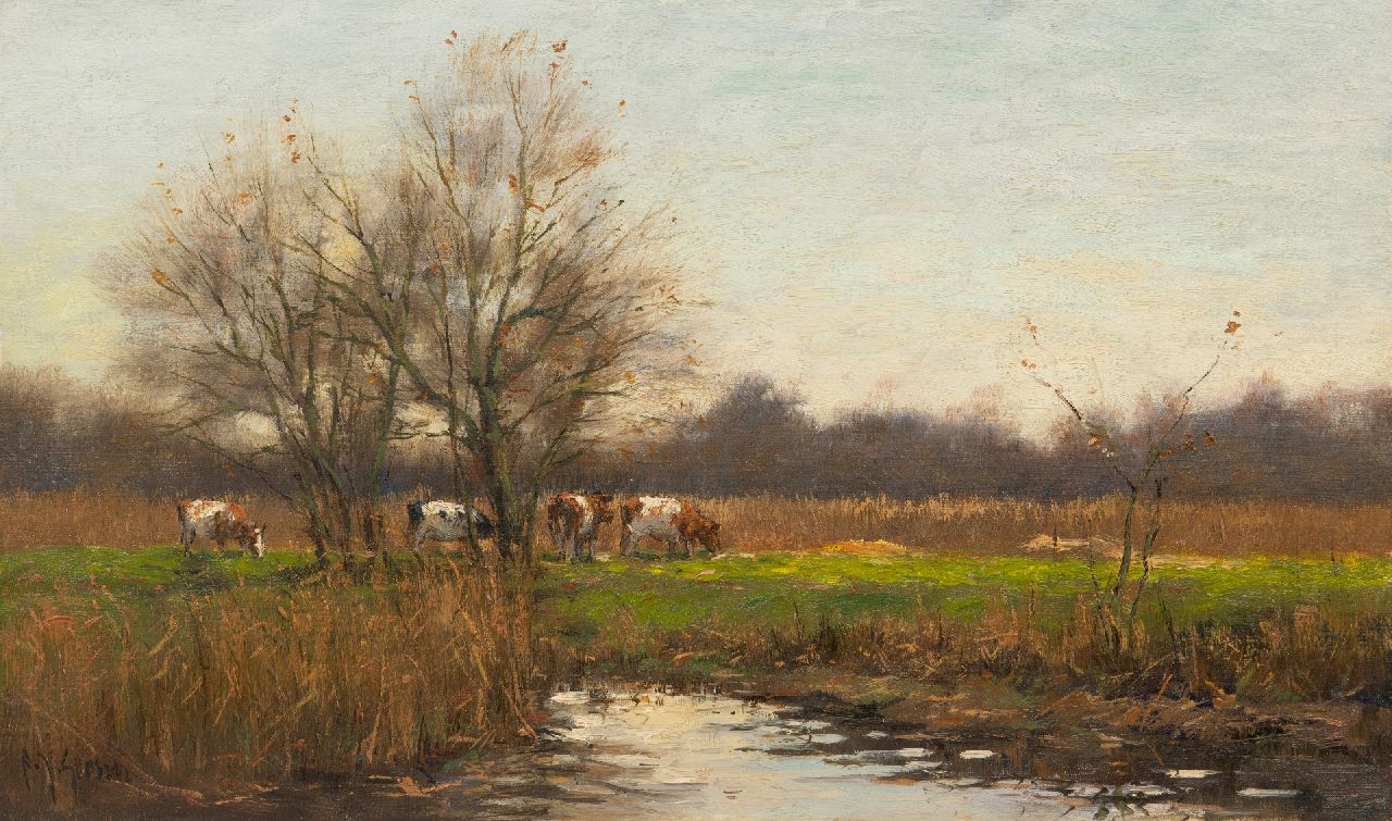 Frits Goosen | Rivierlandschap met koeien, olieverf op doek, 30,2 x 50,3 cm, gesigneerd l.o.