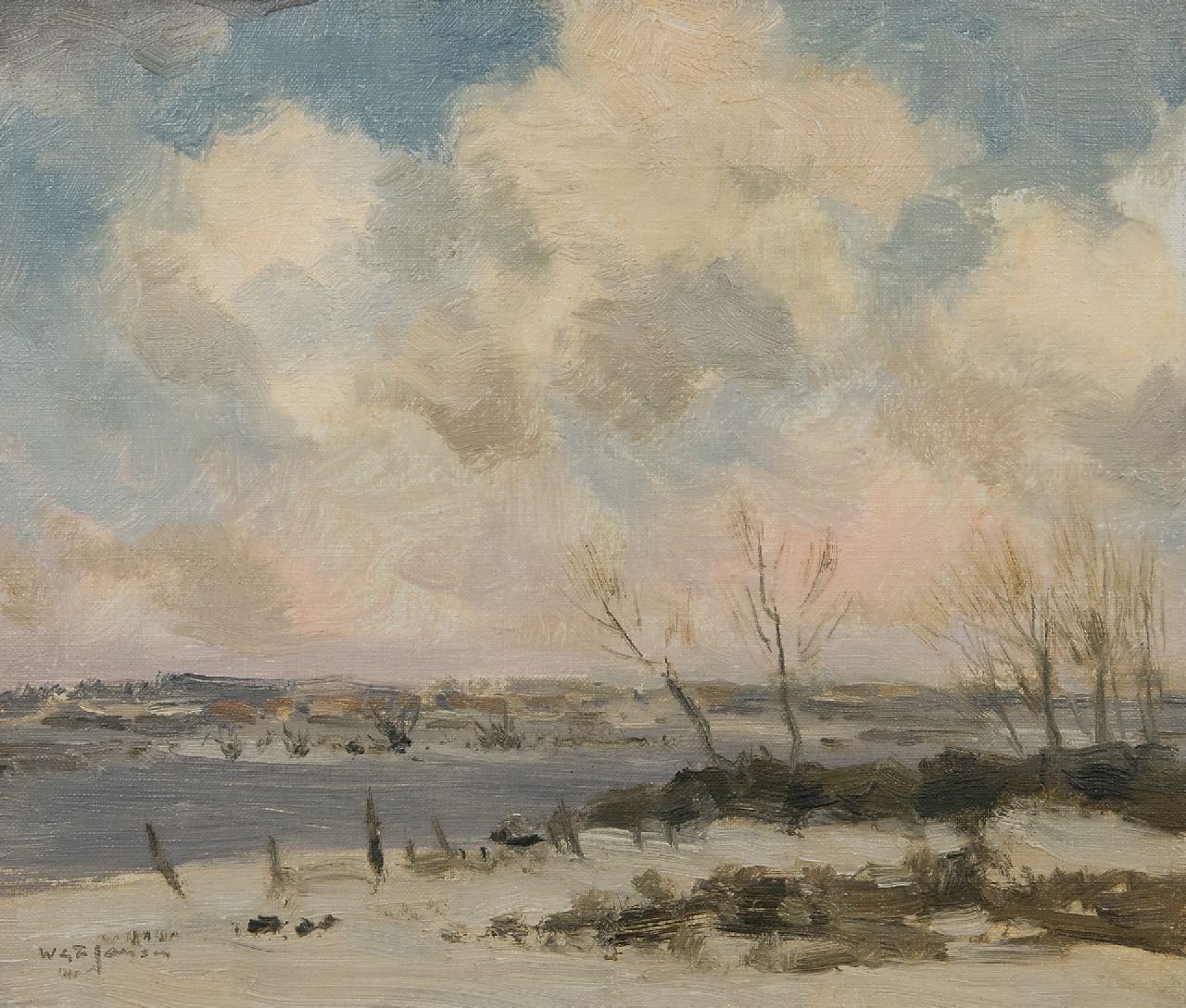 Jansen W.G.F.  | 'Willem' George Frederik Jansen, Winterlandschap, olieverf op doek 30,4 x 35,2 cm, gesigneerd linksonder