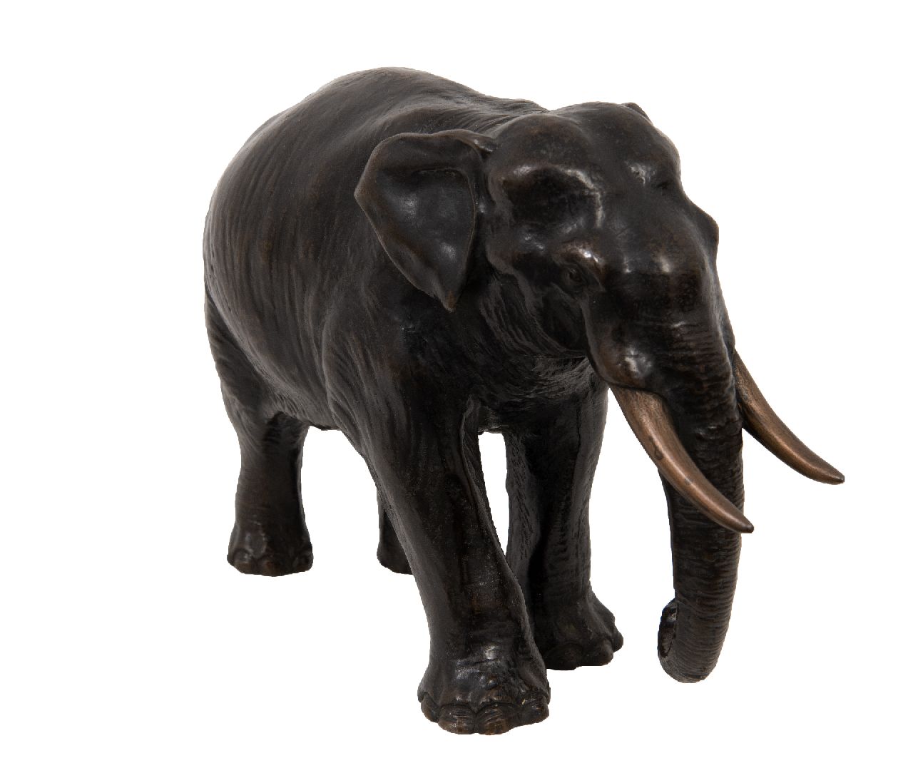 Duitse School, 19 eeuw | Staande olifant, brons, 16,0 cm