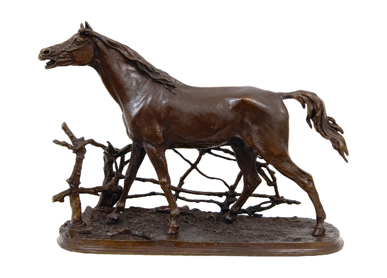 Mène P.J.  | Pierre Jules Mène | Beelden en objecten te koop aangeboden | Paard bij een hek, brons 29,0 x 40,0 cm, gesigneerd op de basis en gedateerd 1846