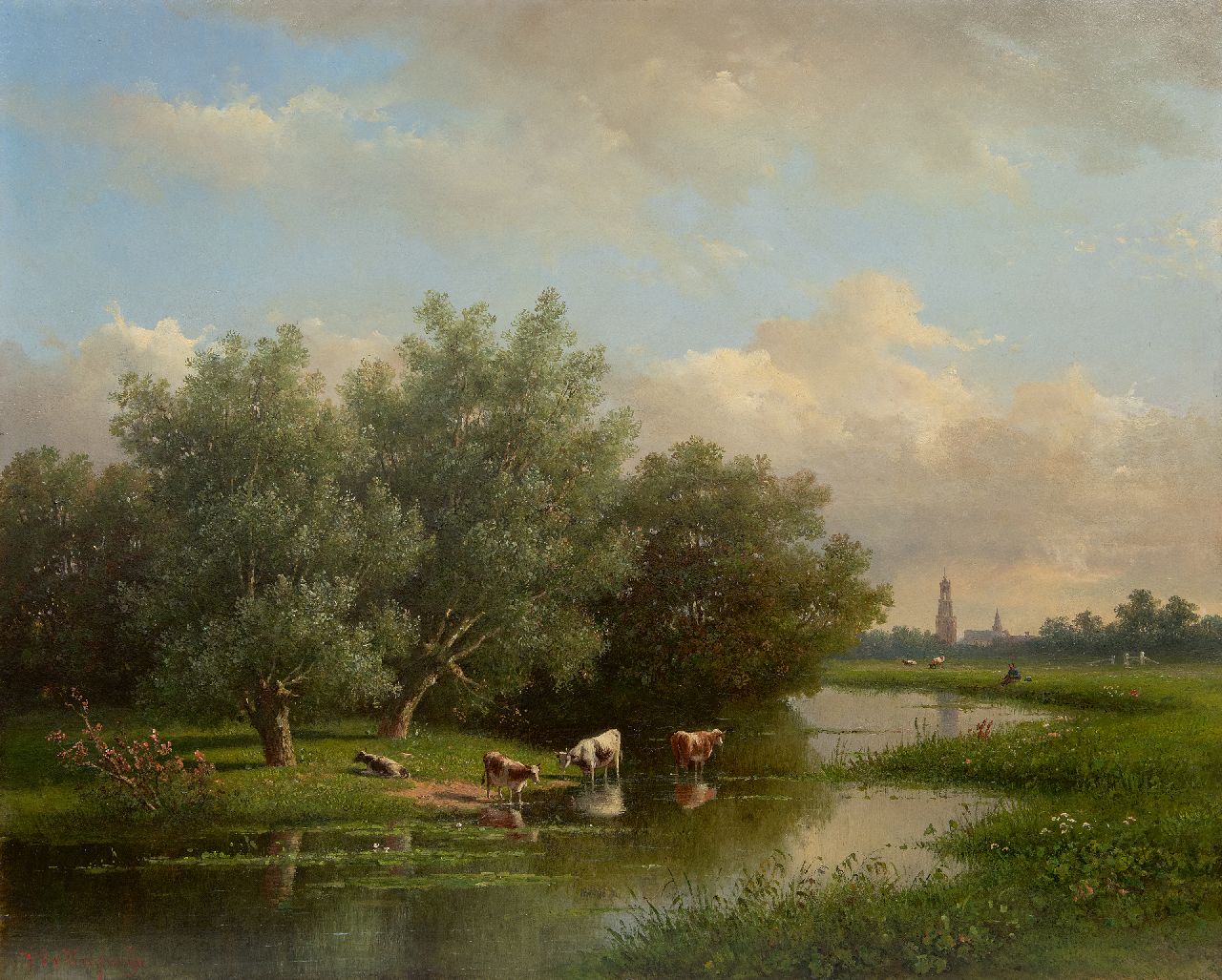 Johannes Pieter van Wisselingh | Zomerlandschap met koeien nabij Amersfoort, olieverf op paneel, 58,3 x 72,4 cm, gesigneerd l.o.