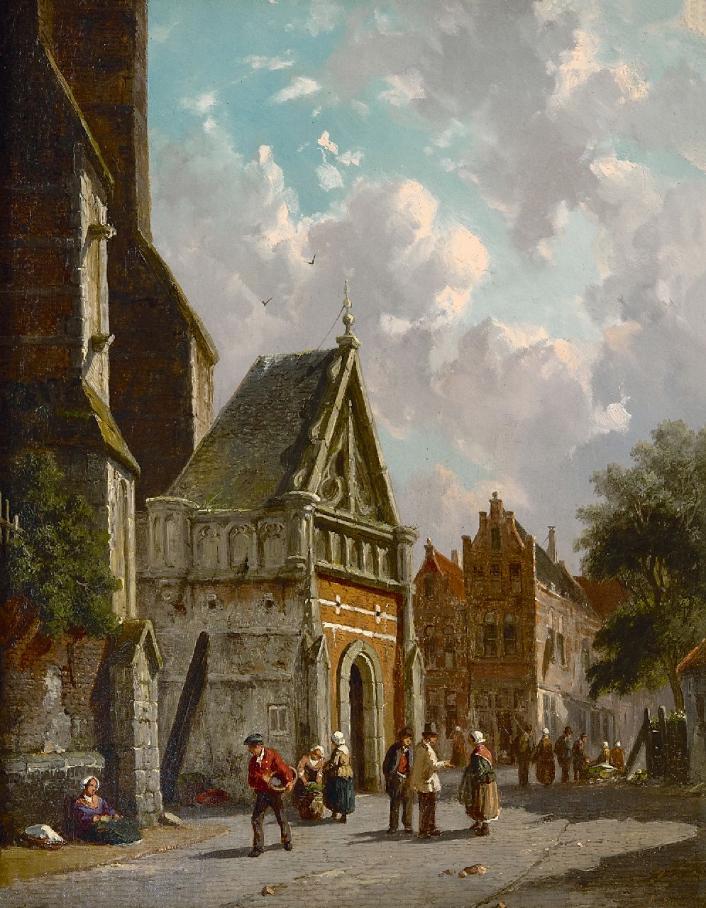 Eversen A.  | Adrianus Eversen | Schilderijen te koop aangeboden | Achter de kerk  (alleen samen met winters pendant, tezamen 32000), olieverf op paneel 34,8 x 27,0 cm, gesigneerd rechtsonder