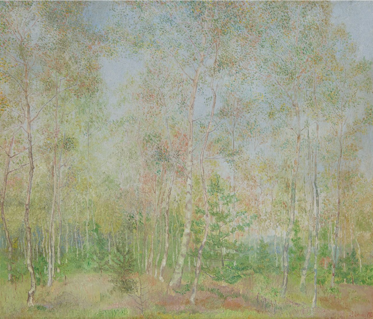 Nieweg J.  | Jakob Nieweg | Schilderijen te koop aangeboden | Berkenbomen, olieverf op doek 60,3 x 70,7 cm, gesigneerd rechtsonder en gedateerd 1920