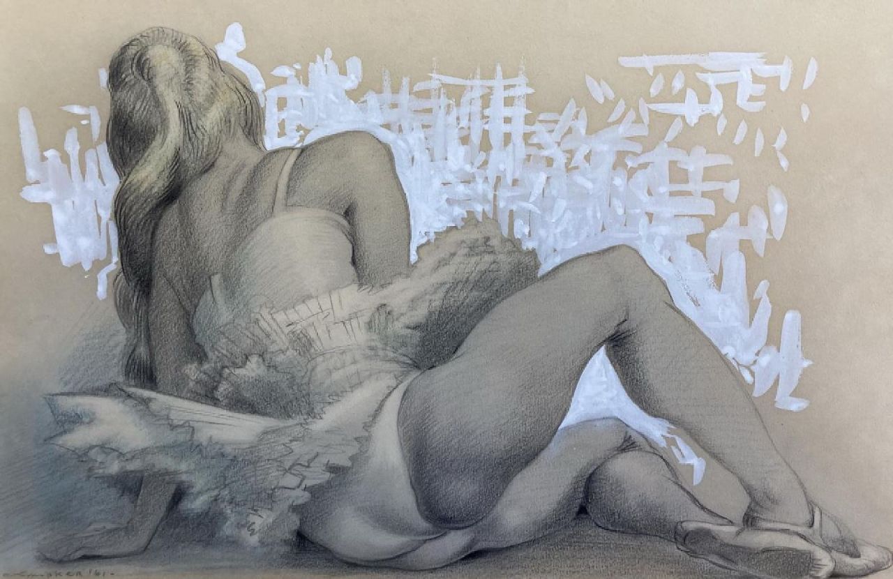 Knupker A.G.  | Albertus Gerardus 'Ab' Knupker, Rustende ballerina, krijt en gouache op papier 28,5 x 40,7 cm, gesigneerd linksonder en gedateerd '61