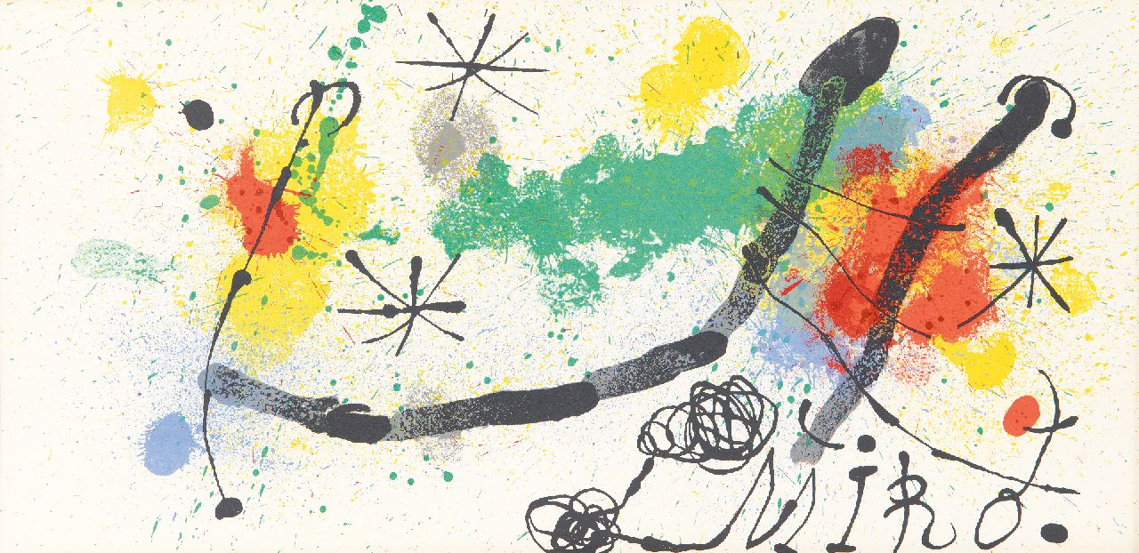 Miró (Joan Miró i Ferrà) J.  | Joan Miró (Joan Miró i Ferrà) | Grafiek te koop aangeboden | Compositie i.o., litho op papier 24,4 x 65,3 cm, gesigneerd rechtsonder (in de steen)
