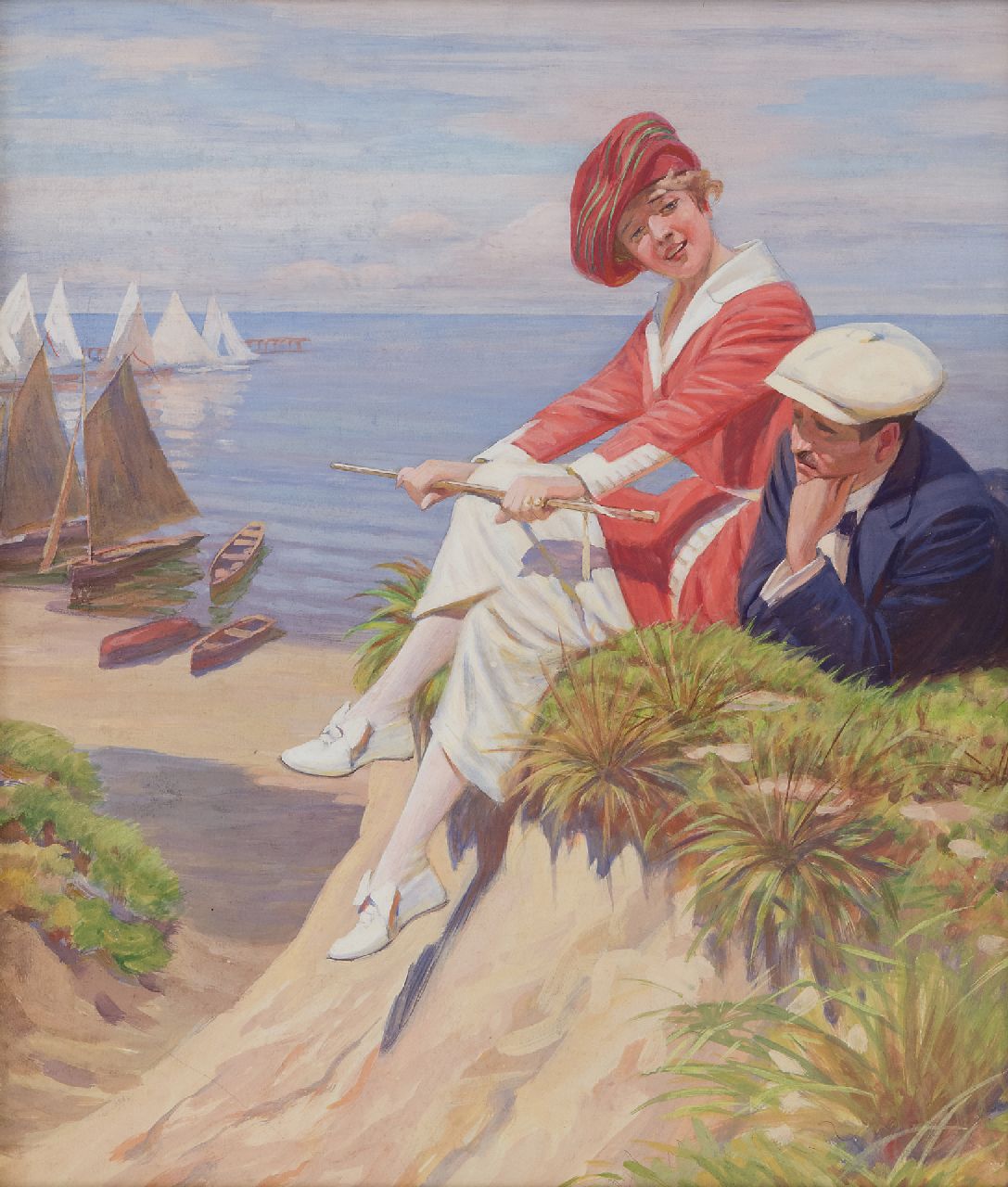 Walter Köhler | Op het strand, gouache op papier, 39,6 x 34,0 cm, te dateren ca. 1921