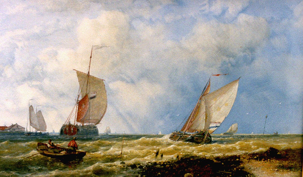 Hulk A.  | Abraham Hulk, Zeilschepen voor de kust, aquarel op papier 27,5 x 42,5 cm, gesigneerd rechtsonder en gedateerd 1886