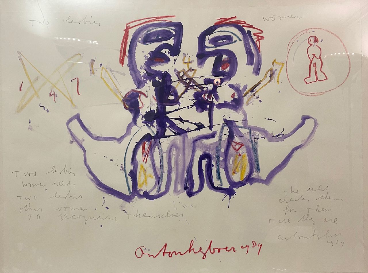 Heyboer A.  | Anton Heyboer | Aquarellen en tekeningen te koop aangeboden | Two lesbian women, potlood, krijt en aquarel op papier 78,5 x 107,5 cm, gesigneerd middenonder en gedateerd 1984