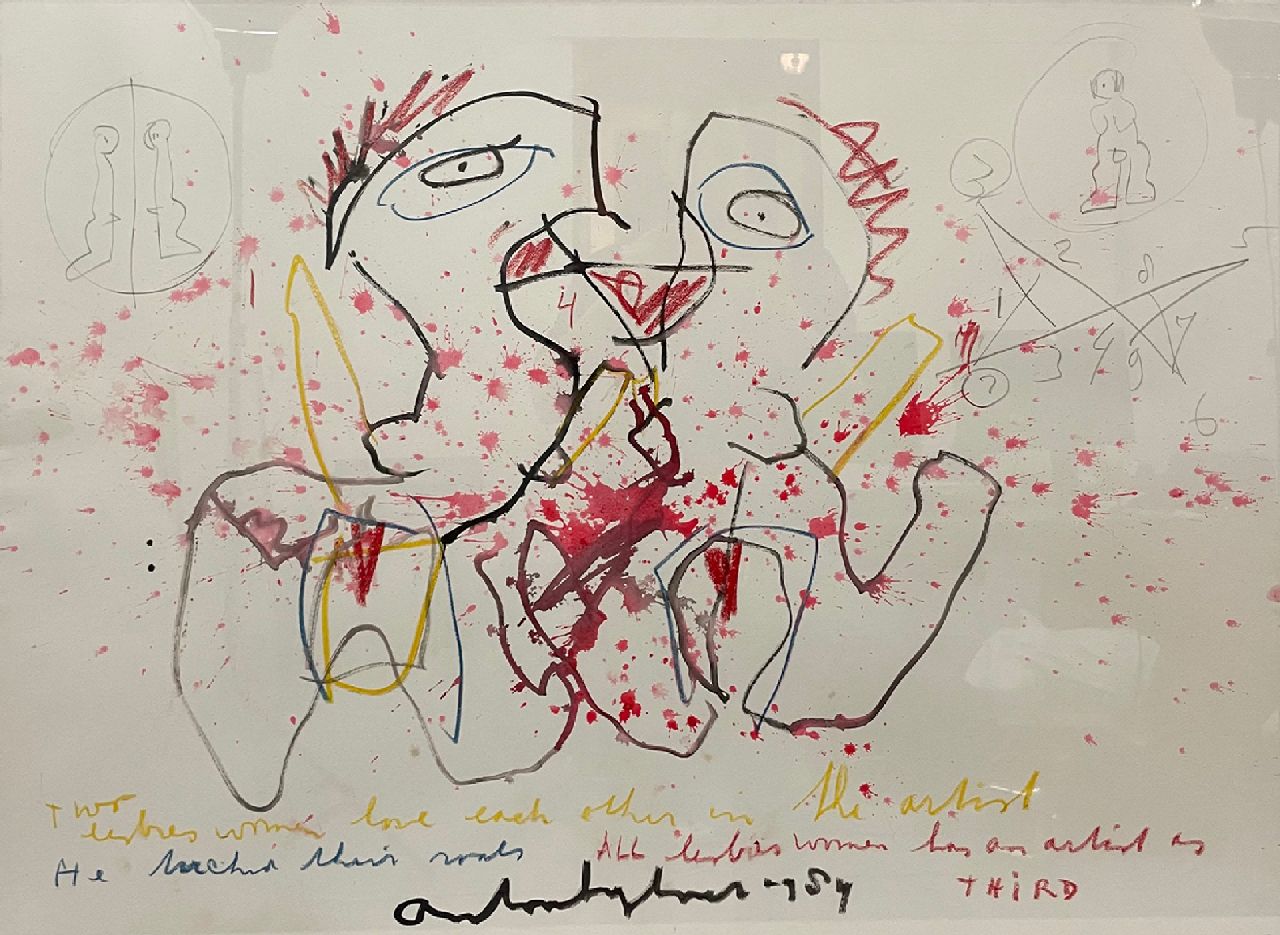 Heyboer A.  | Anton Heyboer | Aquarellen en tekeningen te koop aangeboden | Two lesbian women love each other in the artist, potlood, krijt en aquarel op papier 78,4 x 108,0 cm, gesigneerd middenonder en gedateerd 1984