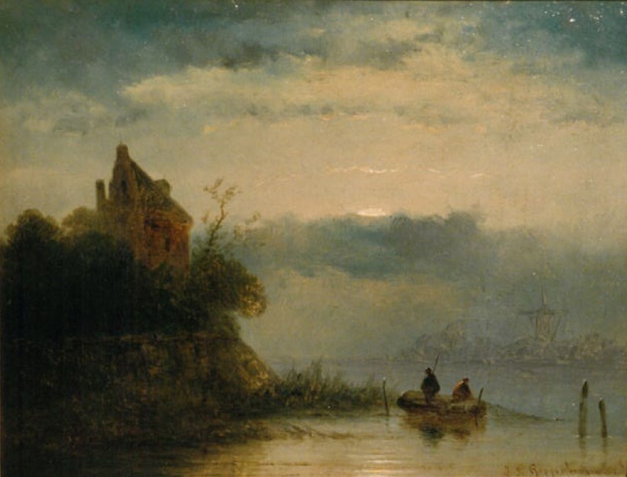 Hoppenbrouwers J.F. | Johannes Franciscus Hoppenbrouwers, Avondstemming op het ijs, olieverf op paneel 15,5 x 21,6 cm, gesigneerd rechtsonder Hoppenbrouwers J.F. | Johannes Franciscus Hoppenbrouwers, Avondstemming op het ijs, olieverf op paneel 15,5 x 21,6 cm, gesigneerd rechtsonder