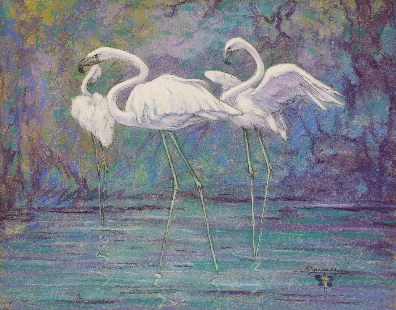 Albert Klein Sprokkelhorst | Flamingo's, pastel op papier, 30,0 x 40,0 cm