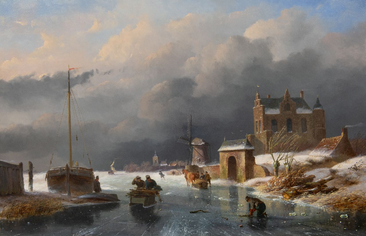 Roosenboom N.J.  | Nicolaas Johannes Roosenboom | Schilderijen te koop aangeboden | IJsgezicht bij opkomende storm, olieverf op paneel 49,1 x 75,1 cm, gesigneerd linksonder