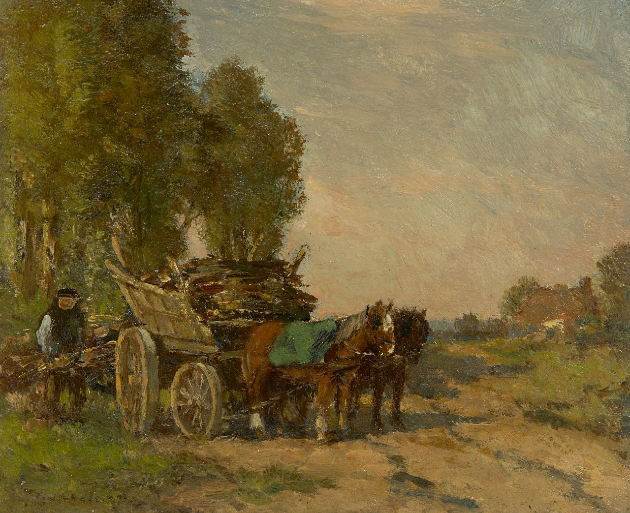 Akkeringa J.E.H.  | 'Johannes Evert' Hendrik Akkeringa | Schilderijen te koop aangeboden | Houtkar aan de bosrand, olieverf op paneel 13,5 x 15,8 cm, gesigneerd linksonder