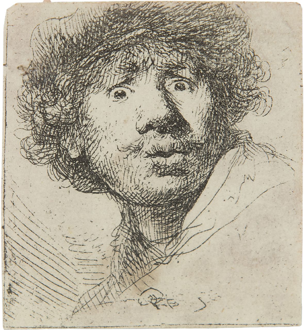 Rembrandt (Rembrandt Harmensz. van Rijn) | Rembrandt (Rembrandt Harmensz. van Rijn) | Grafiek te koop aangeboden | Zelfportret met baret, wijd open ogen en open mond (i.o. ), ets op papier 4,9 x 4,3 cm, gesigneerd middenonder (in de plaat) en gedateerd 1630 (in de plaat) Rembrandt (Rembrandt Harmensz. van Rijn) | Rembrandt (Rembrandt Harmensz. van Rijn) | Grafiek te koop aangeboden | Zelfportret met baret, wijd open ogen en open mond (i.o. ), ets op papier 4,9 x 4,3 cm, gesigneerd middenonder (in de plaat) en gedateerd 1630 (in de plaat)